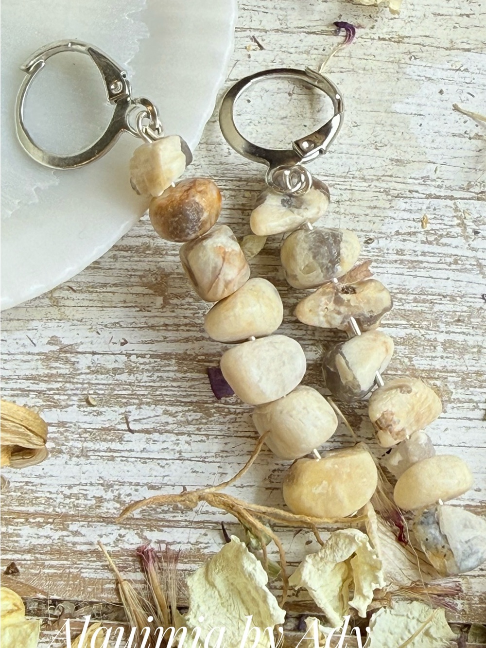 Alquimia Cream and Tan Natural Stone Dangle Earrings